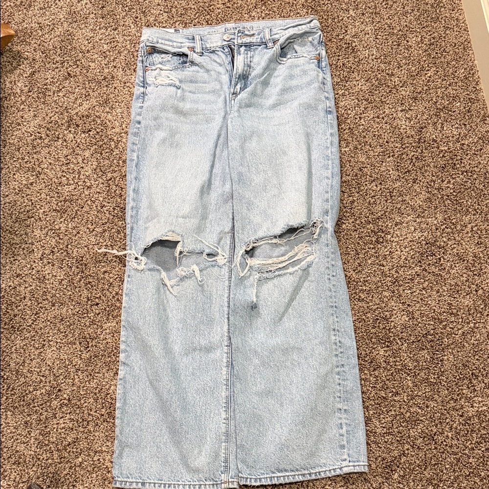 American Eagle Outfitters Light Blue Distressed Wide Leg Jeans
